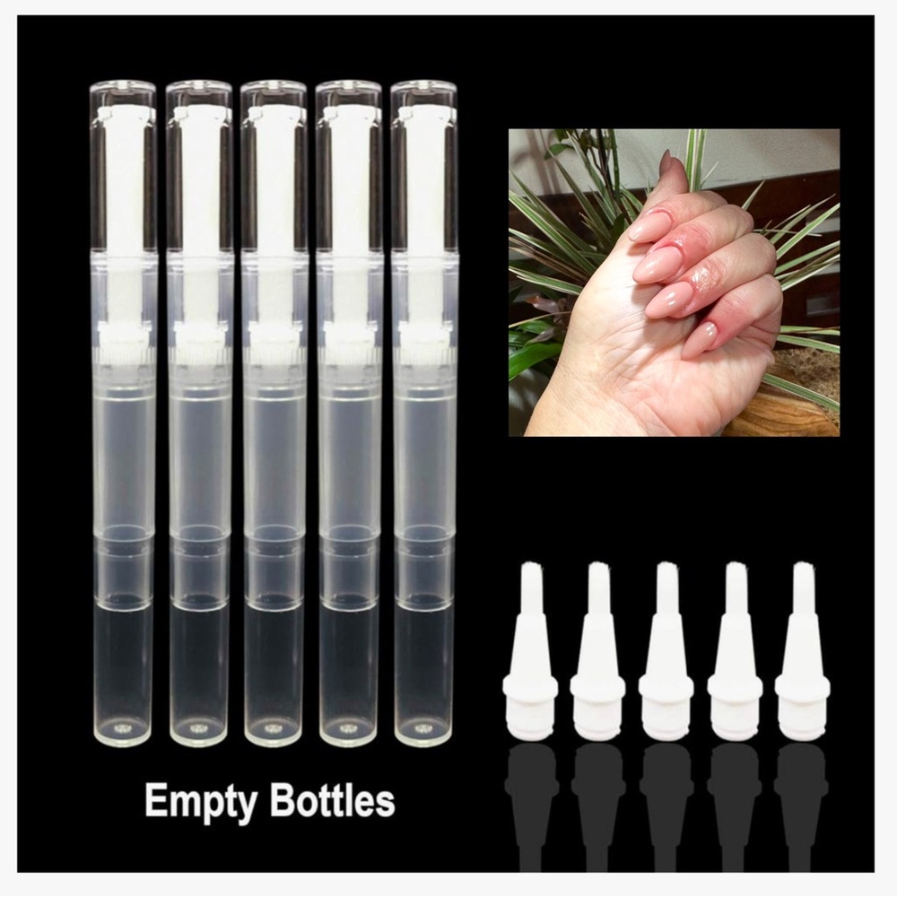 5 Pack- 3 ml Transparent Twist Pens For Cuticle Oil with Brush Tip